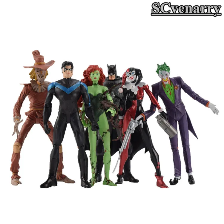 6 шт./компл. DC COMICS Бэтмен Джокер Харли Квинн Nightwing Ядовитый плющ пугало ПВХ Фигурки