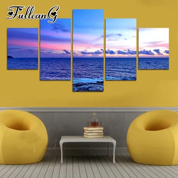 

FULLCANG 5pcs diy diamond painting "calm seascape" full drill 3d cross stitch mosaic embroidery multi-picture hobby G1196