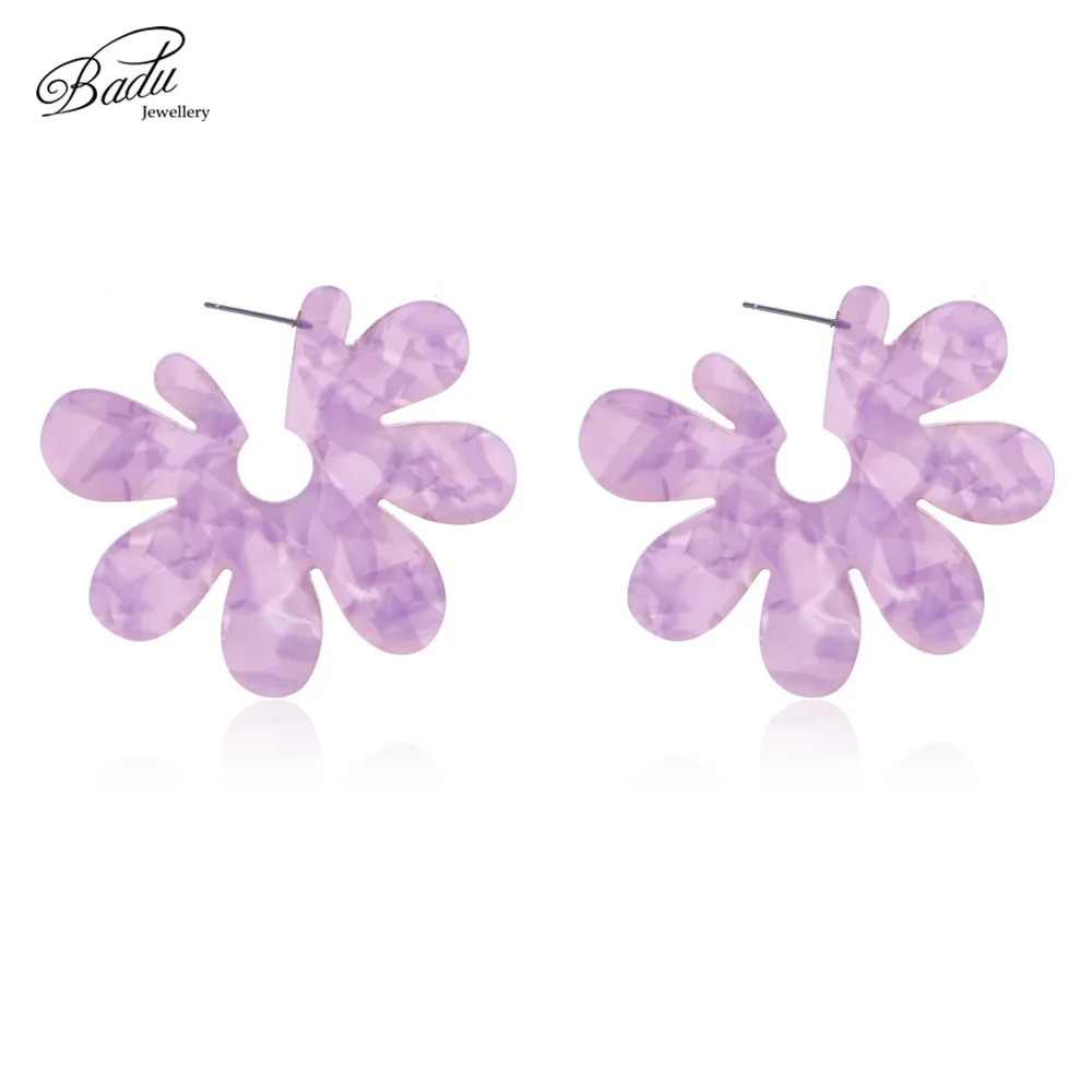 

Badu Big Flower Acrylic Earrings for Women Punk Style Fashion Jewelry Stud Earrings Large Statement Acetic Acid Wholesale