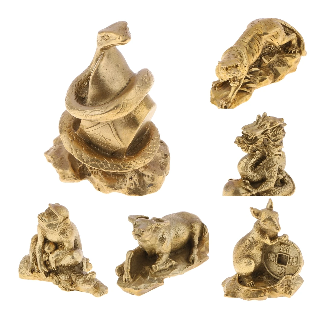 

2 Pieces Chinese Zodiac Animal Statue Feng Shui Sculpture Attaching Good Luck Blessed Figurine