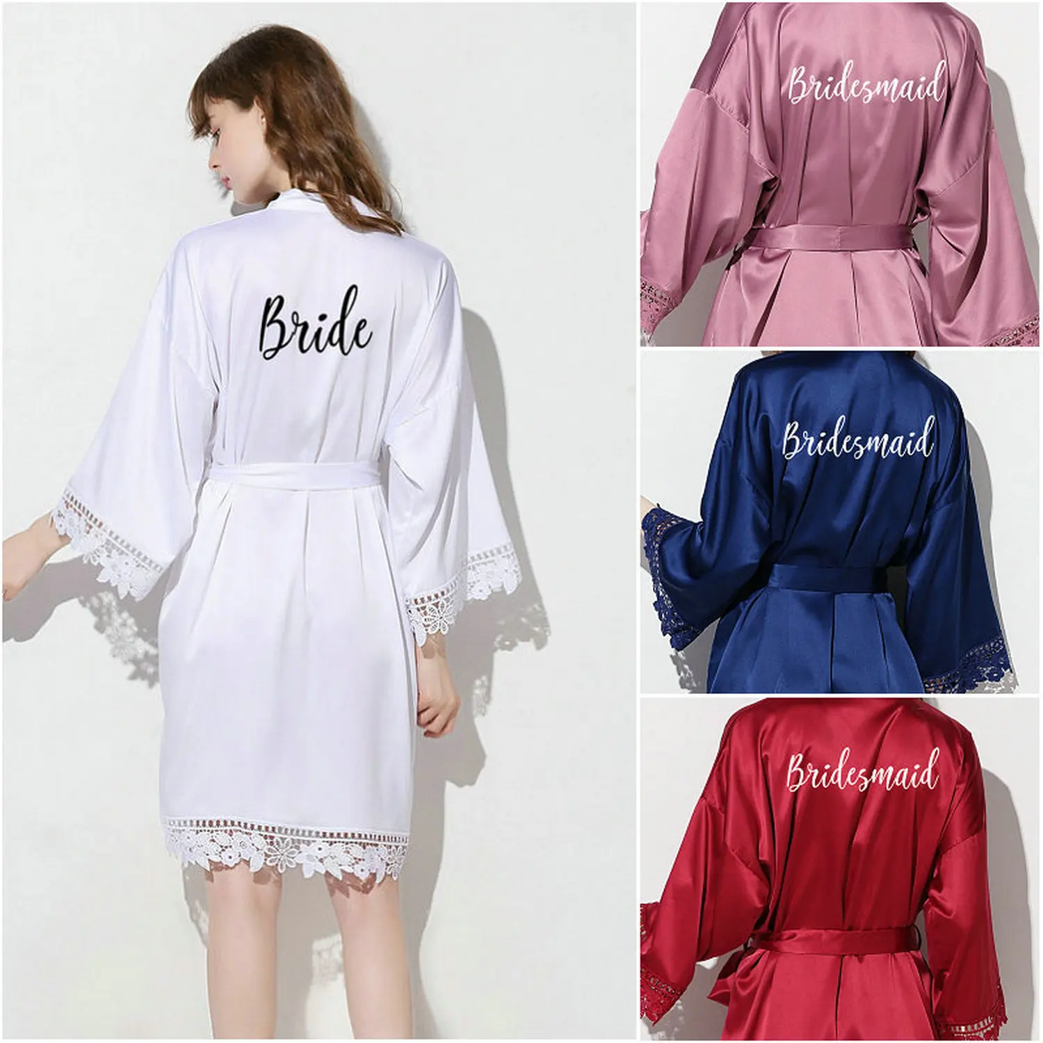 

YUXINBRIDAL 2019 New Robe Robe with Lace Trim Bridesmaid Robes Lace Robe Bathrobe Wedding Robes