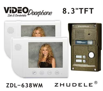 

ZHUDELE 2-Apartments Home Security Intercom System kit 8.3" LCD Screen and FRID Panel Camera Metal Material Waterproof Cover