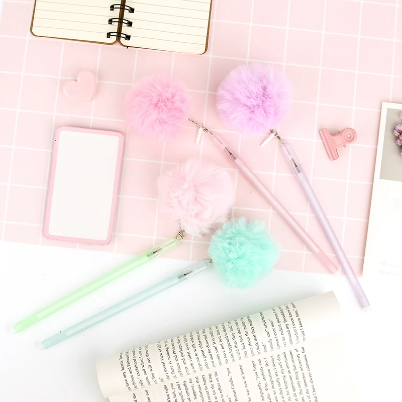 

1pc Plush Pendant Gel Pen Kawaii School Stationery Kids Girls Gifts Promotional Ink Pen Gifts Office Writing Supplies
