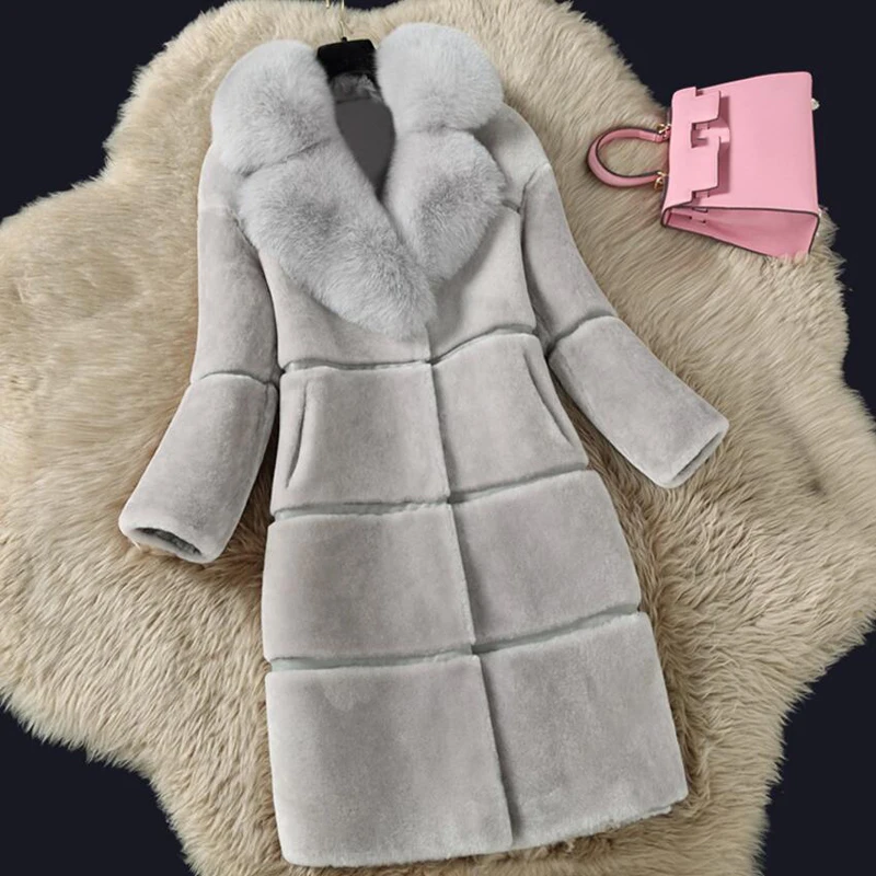 Модная женская шуба из искусственного меха норки с воротником из лисьего меха, Зимняя парка, утолщенная женская шуба, женские длинные теплые куртки YP1230