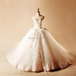 Бальное платье Роскошные Кристаллы высокое качество Свадебные платья Милая рукавов Аппликации жемчуг бисера Свадебные платья brautkleid