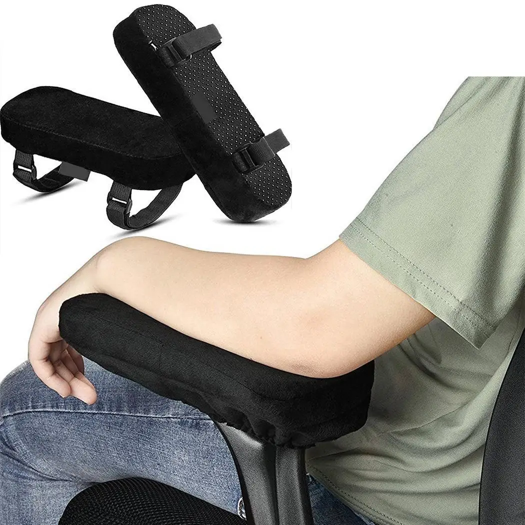

Memory Cotton Anti-Slip Gripped Cushions Armrest Pads for Home Oval Black Office Chair Pair of Solid
