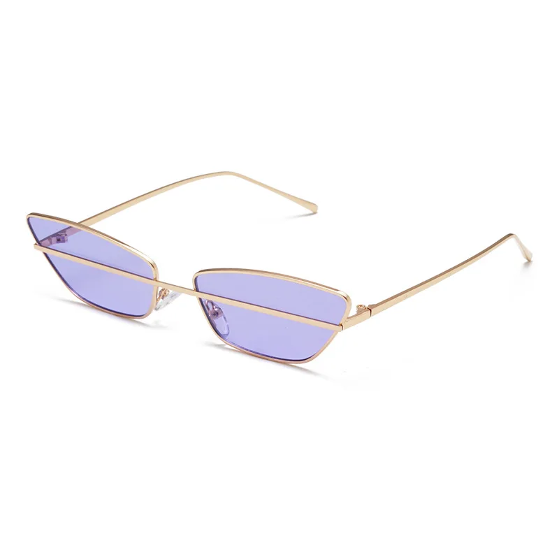 Женские солнцезащитные очки в стиле панк, кошачий глаз, модные очки, новые, индивидуальные, металлические, квадратные, фиолетовые, синие, тренд UV400 1 - Цвет линз: Gold.Purple