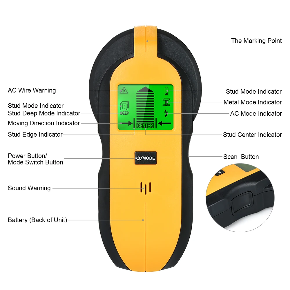 4 in 1 LCD Digital Stud Finder Wall Scanner Electric Cable Wire Detector Wiring Wood Center Finding Metal Studs Detector