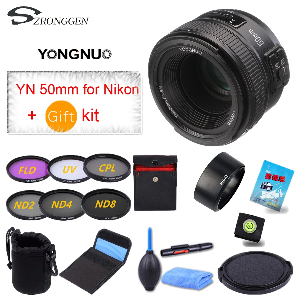 YONGNUO YN50MM F1.8 большая апертура Автофокус Объектив YN 50 мм для Nikon f1.8 50 мм Объективы для фотоаппаратов d7000 d90 d5200 d7200 d750 d610