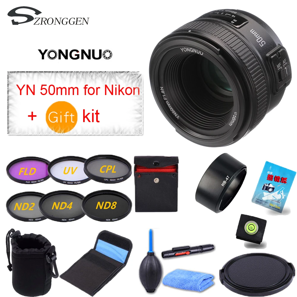 Объектив YONGNUO YN 50 мм объектив с автофокусом и большой апертурой для камер Nikon F1.8