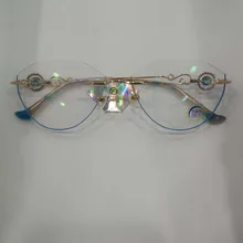 Титановая оправа для очков без оправы, женские очки для близорукости, 1,61, анти-голубые линзы с бриллиантами, женские элегантные оптические очки высокого качества