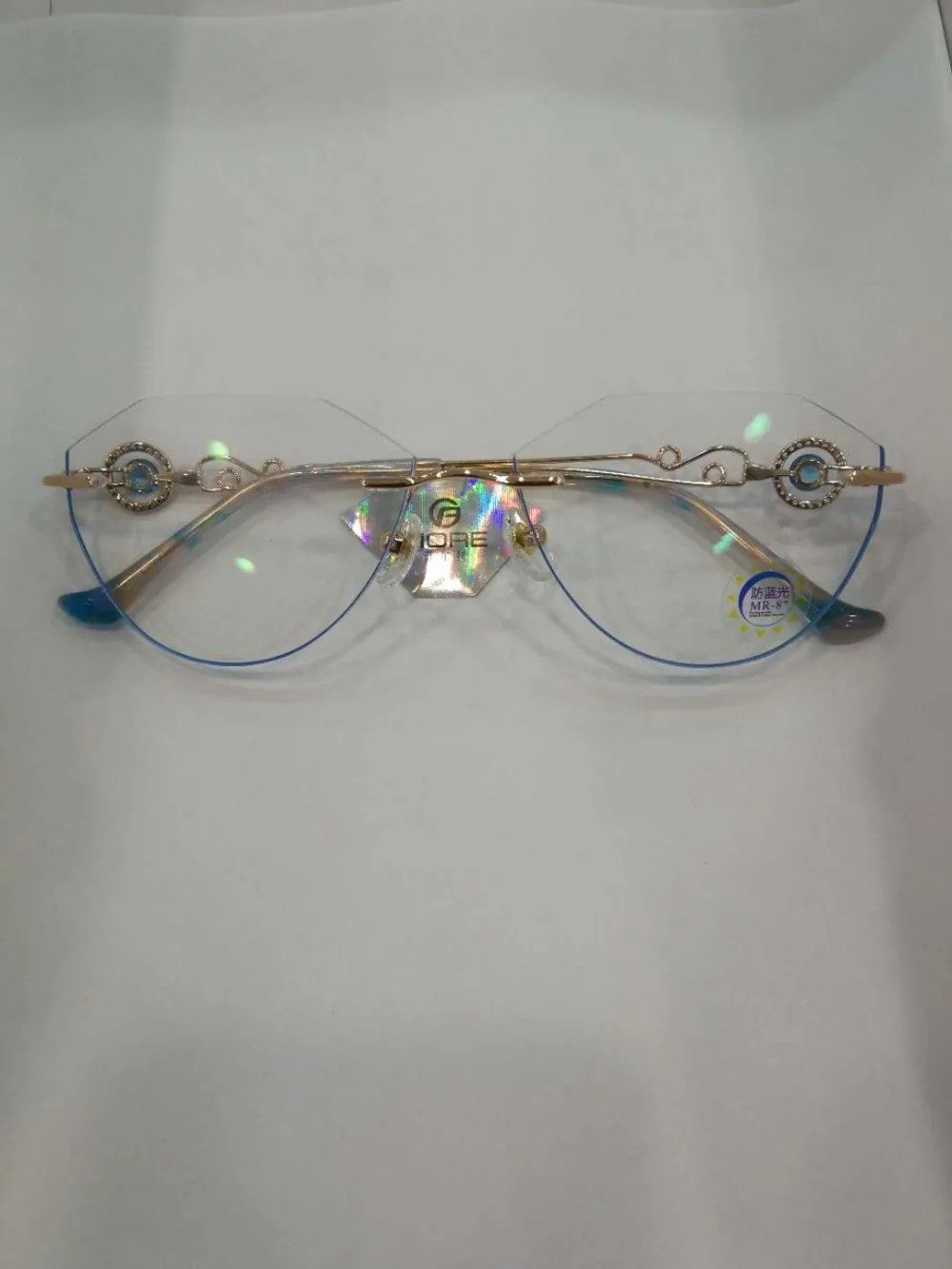 

Titanium Rimless Eyeglasses Frame Women Myopia Glasses 1.61 Anti Blue Diamond Cutting Lens Lady Elegance Optical High Quality