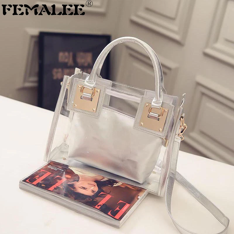 

Women Luxury Transparent PVC Handbag Lady Clear Mother Flap Bag Korean Shoulder Bags Female Jelly Messenger Phone Bag Sac A Main