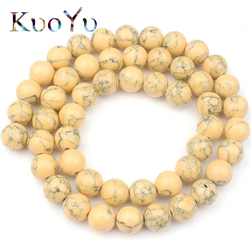 

Yellow Turquoises Stone Beads Round Loose Spacer Beads For Jewelry Making 4/6/8/10/12mm DIY Charm Handmade Bracelet 15"inches