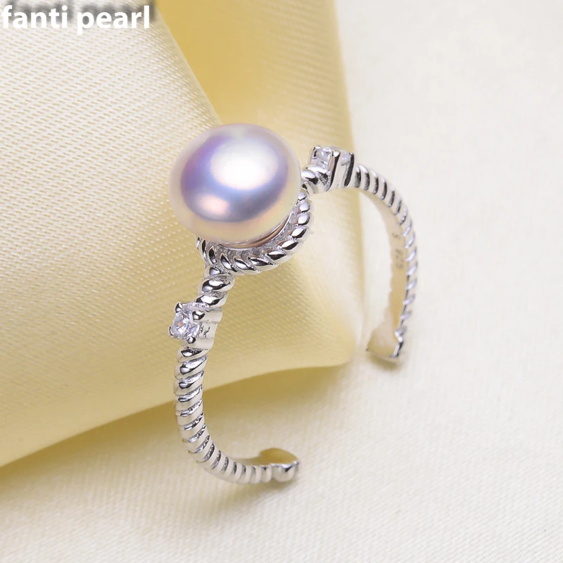 

DIY Pearl Ring 925 silver Accessories Natural freshwater Pearl rings s925 Sterling Silver ring simple style 7-9 mm ring