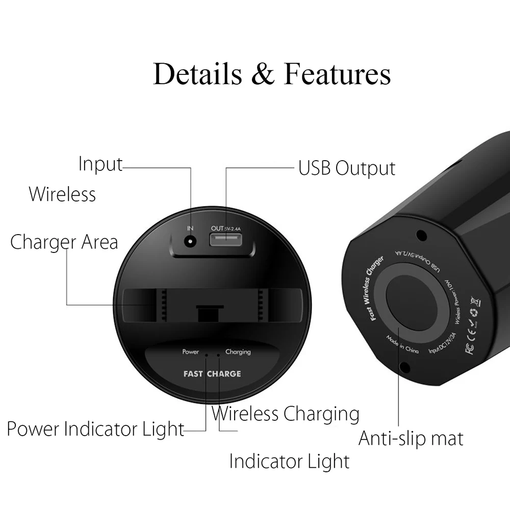 10 W سيارة شاحن لاسلكي كوب ل IPhoneXS ماكس/XR/X/8 غالاكسي S9/S8/ s7/S6/Note8 حامل لشاحن السيارة مع USB للهاتف المحمول شاحن
