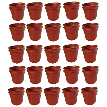 

50Pcs Round Dual Color Plastic Flower Nursery Pots Garden Plant Grow Seeding Pot Planting Decor - Brown + Black