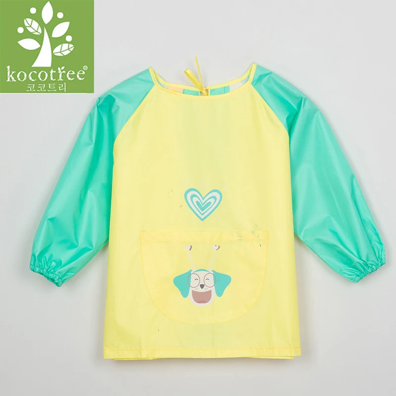 Kocotree/Детский фартук, детский нагрудник с мультяшным принтом, водонепроницаемый, с длинными рукавами, художественный халат, нагрудники, фартук, мягкий, для кормления, baberos bavoir, одежда - Цвет: Yellow Dog