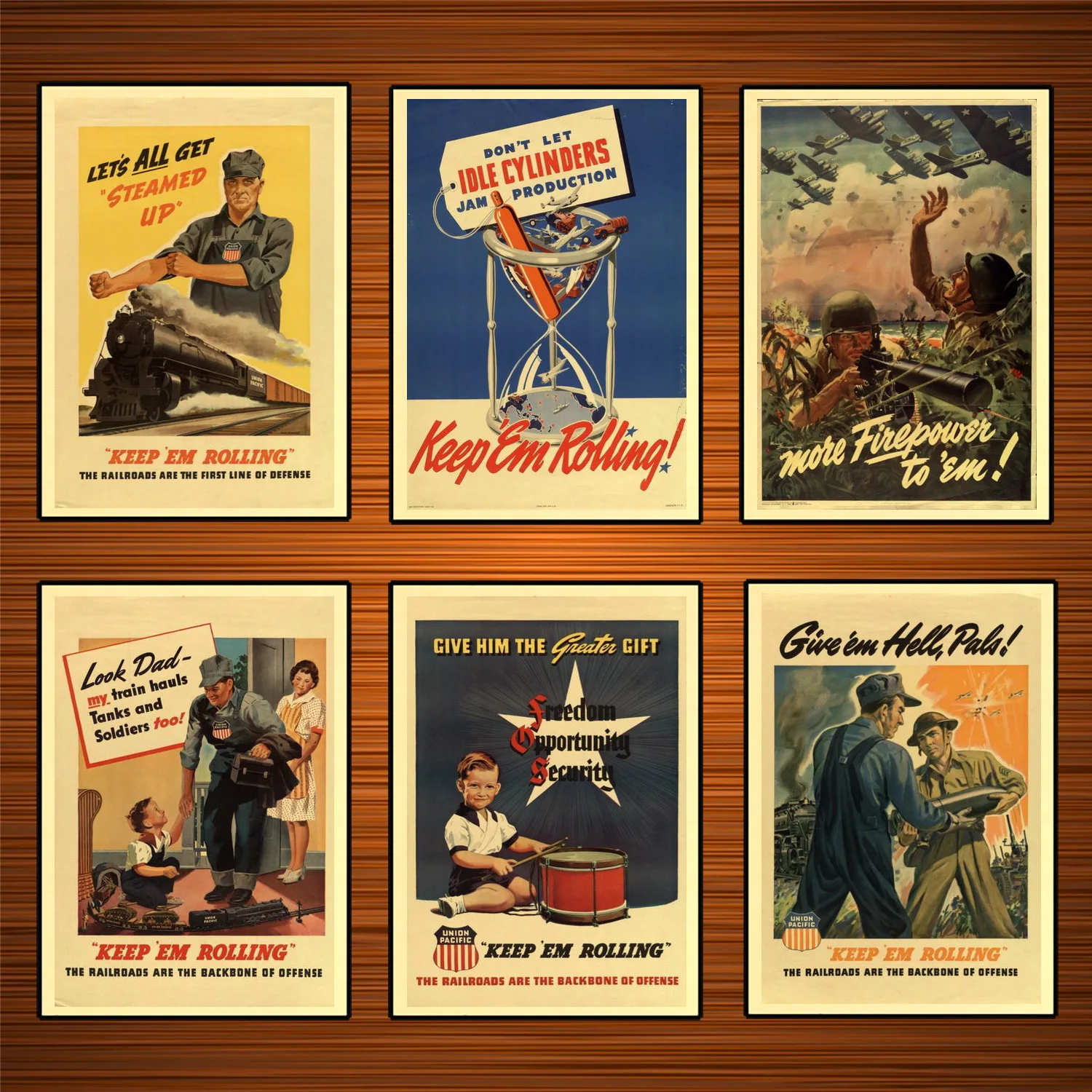 Винтаж США WW2 Производство рекламных плакатов Keep'em Rolling More Fire классические