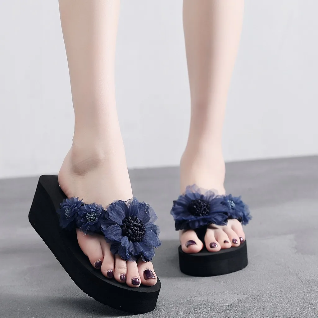 

Slippers for Women's Flip- flop Women Slip-on Open Toe Flower Wedges Color Slipper Shoes Wedge Platform Thong Flip Flops