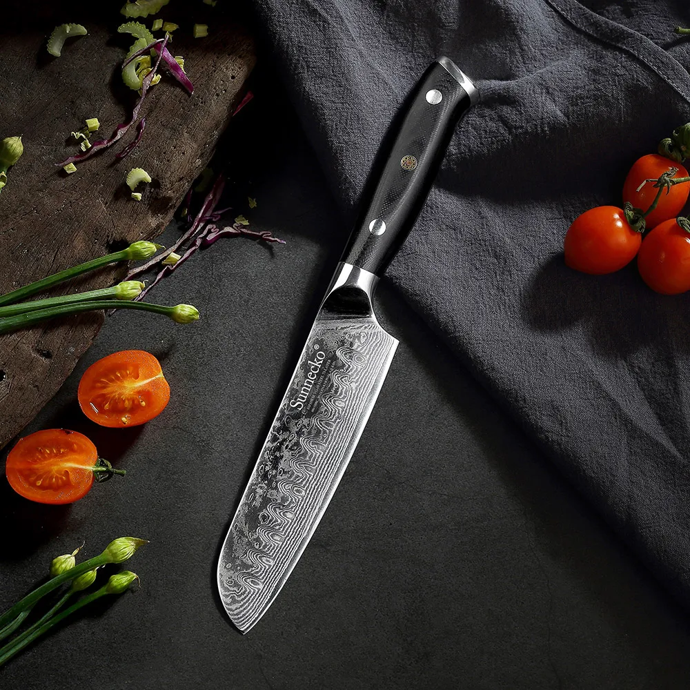 Sunnecko " нож Santoku Дамасская бритва острое лезвие G10 Ручка японский VG10 Стальные Кухонные ножи для нарезки фруктов, овощей инструмент для резки