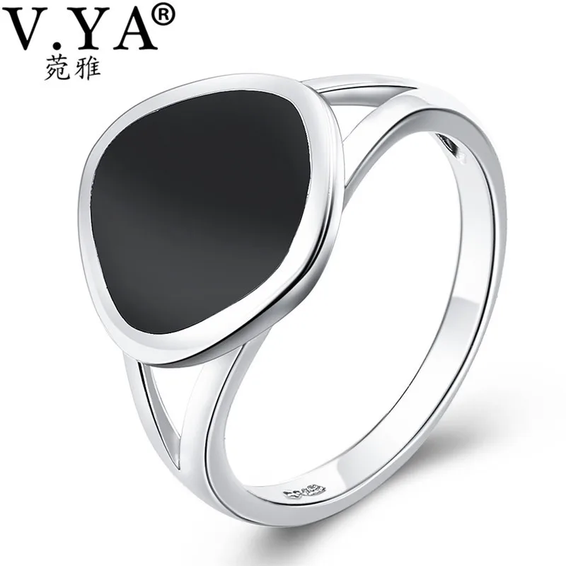 

V.YA Black Natural Stone Rings 925 Silver New Fashion Square 100% S925 Solid Sterling Silver Ring for Women Men Jewelry