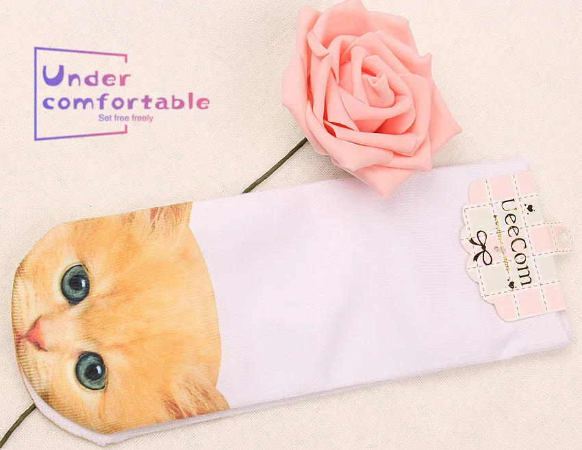 Летние модные женские короткие носки Kawaii с объемным принтом кота и киски; очаровательное индивидуальное нижнее белье для девочек - Цвет: yellow