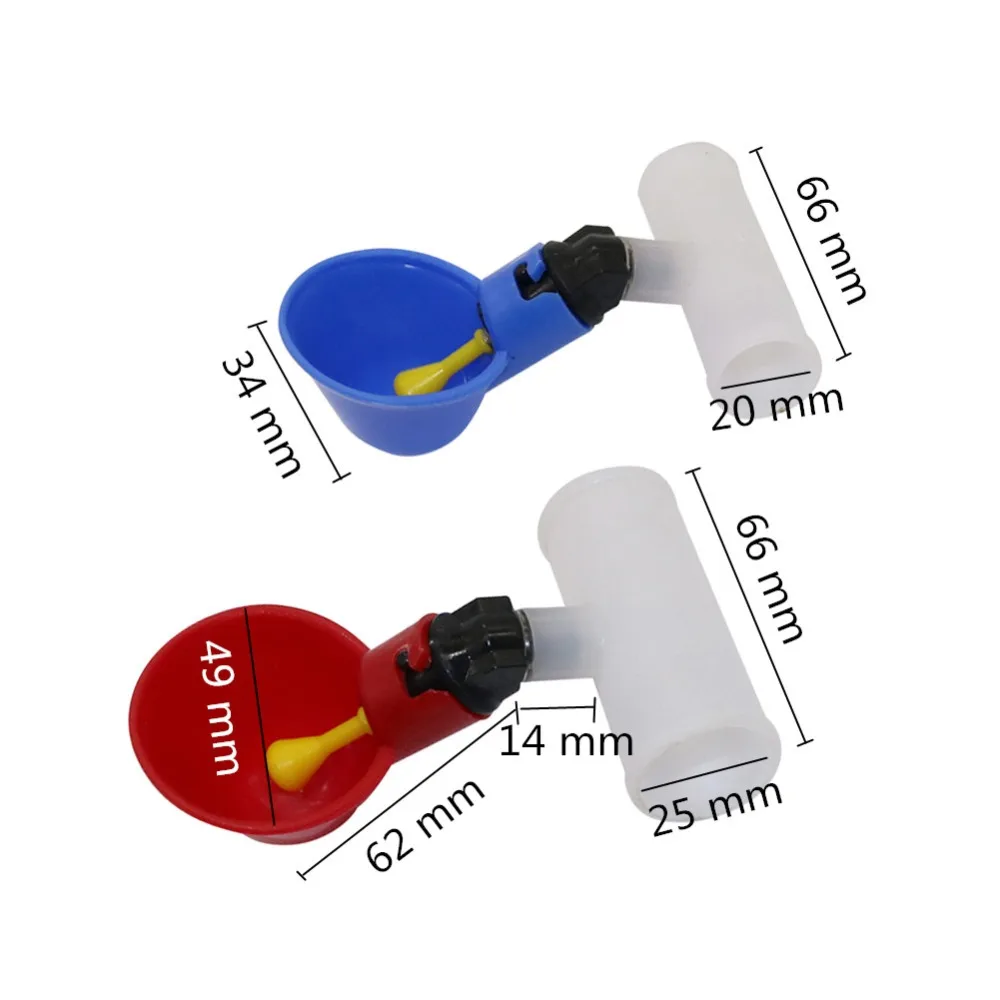 50 шт. птицы питьевой чашки 20 мм/25 мм разъем красный и синий Высокое качество пластик автоматическая поилка для кур птицы