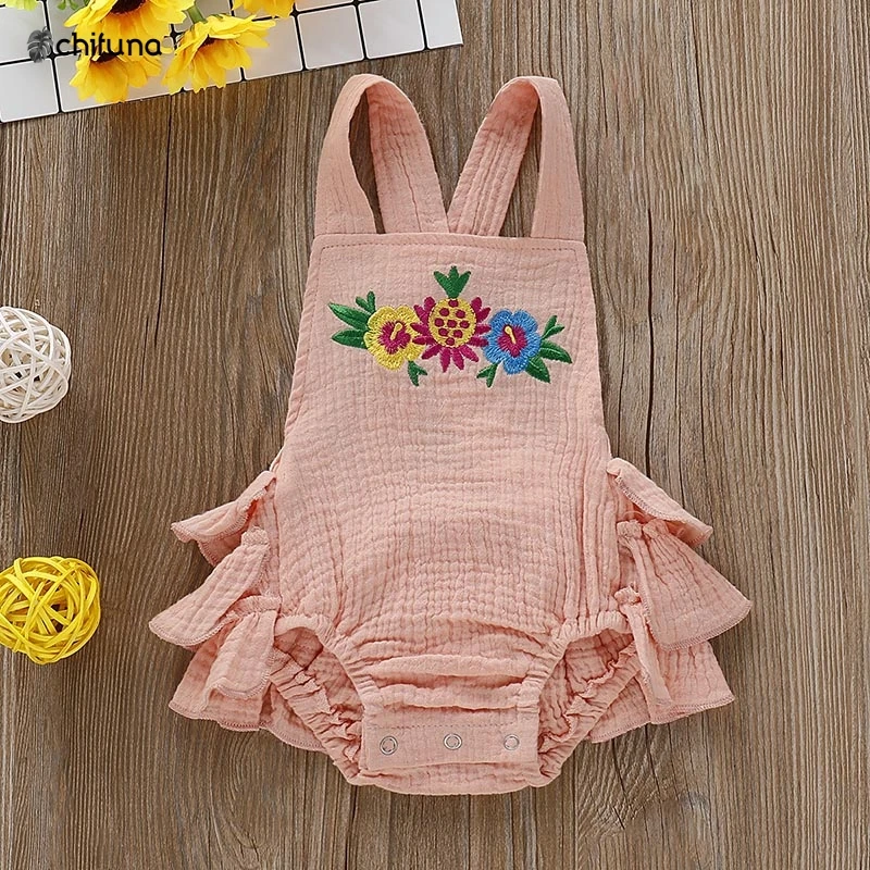 

chifuna New Arrival Flower ruffle embroidery Cotton Girls Clothing Jumpsuit For Girls Clothes Sets Kids Shorts Overalls