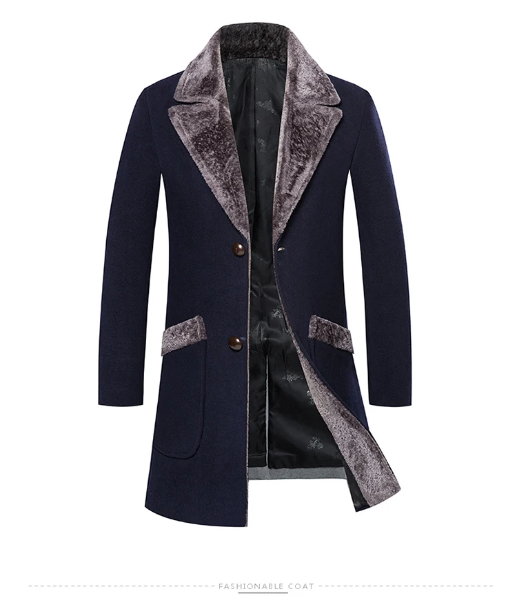 Мужское шерстяное пальто средней длины, зимнее пальто для мужчин с меховым воротником, пальто для мужчин, зимний Тренч Manteau Homme Hiver