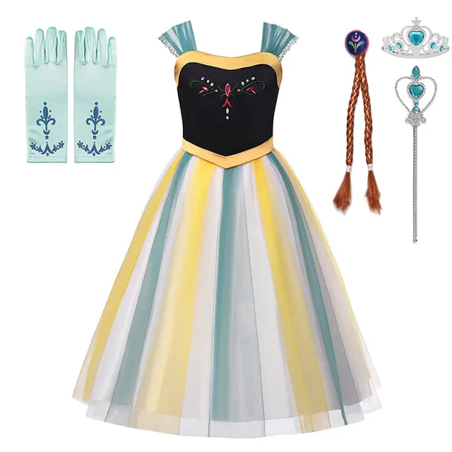 Платья Эльзы и Анны для девочек; детские маскарадные костюмы принцессы Анны; Детские платья для костюмированной вечеринки; вечерние костюмы для Хеллоуина - Цвет: Anna Dress 617 Sets