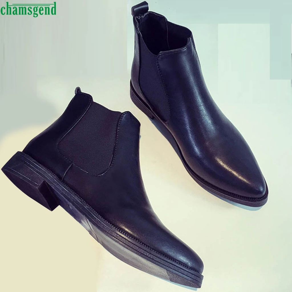 

Chamsgend Women's Slip-on Boots Fashion Elegant Simple Comfortable Boots Pointed Toe Shoes Square Heel Casual Botas Elegantes