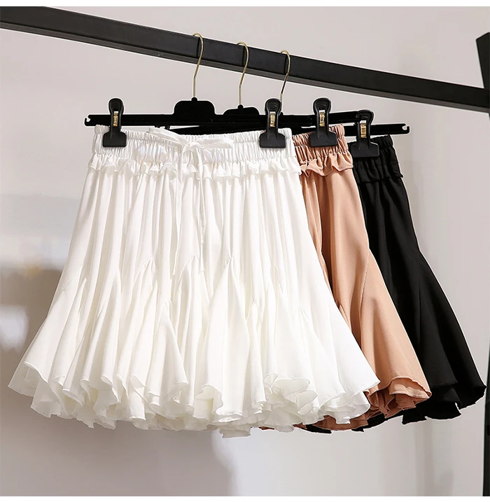 Paris Girl White Black Chiffon Summer Shorts Skirt Women Fashion Korean High Waist Tutu Pleated Mini Sun School Skirt Female