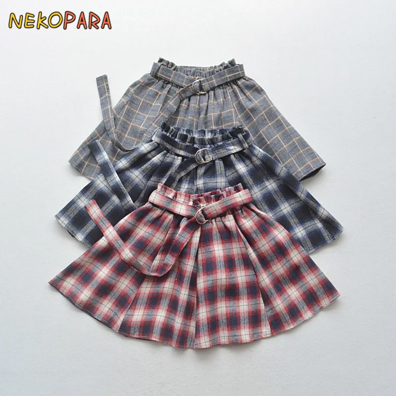 

Plaid Checks Women's Winter Casual Skirt Big Hem Skirt Mini Short Skirt Waist Belt One Size 3Colors