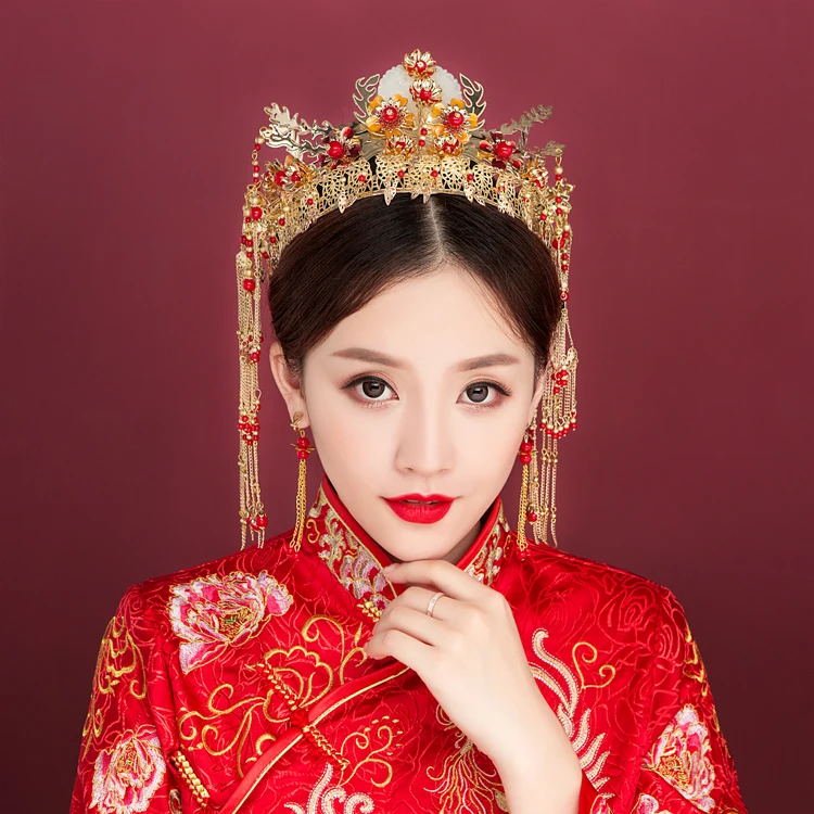 Chinese Bride Costume Headdress Gold Phoenix Hairpin Hair Bridal Accessories Hot