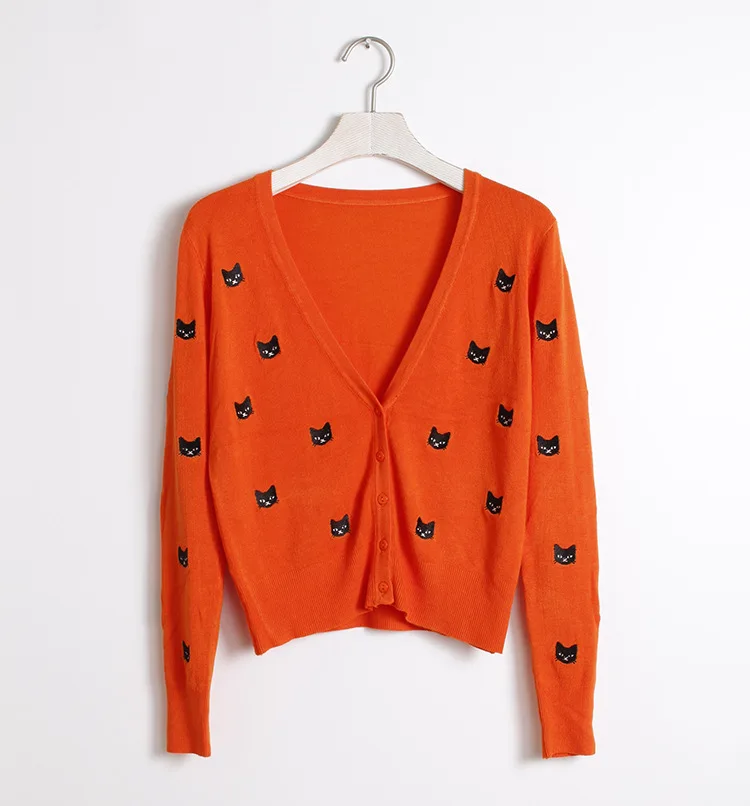2018 high quality Spring autumn sweater women Knitted cardigan cat