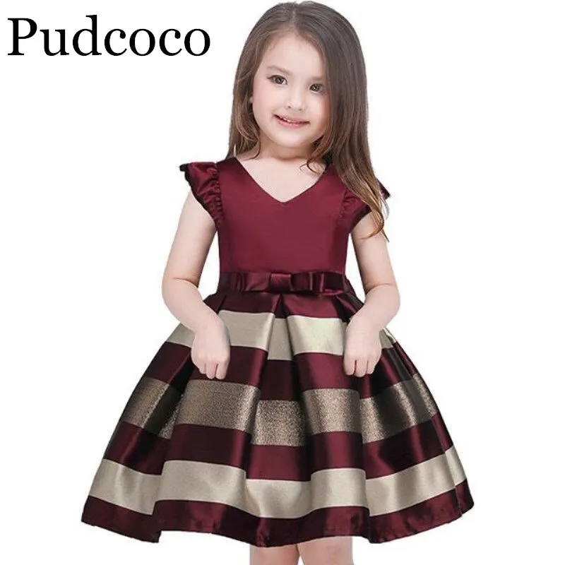 Pudcoco 2019 Brand New Flower Kids Baby Bowknot Striped Girl Princess Formal Gown Party Pageant Dresses | Детская одежда и обувь