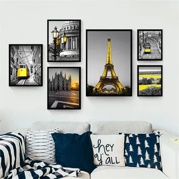 

Landscape Nordic Canvas Painting Home Decor Wall Art Building City Yellow Scenery Pastoral Bedroom Hotel Living Room Picture DIY