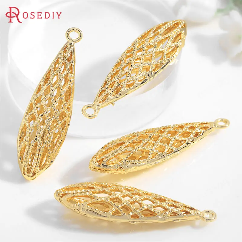 

(35666)6PCS 10x36MM 24K Gold Color Brass Hollow Drop Shape Charms Pendants High Quality Diy Jewelry Findings Accessories