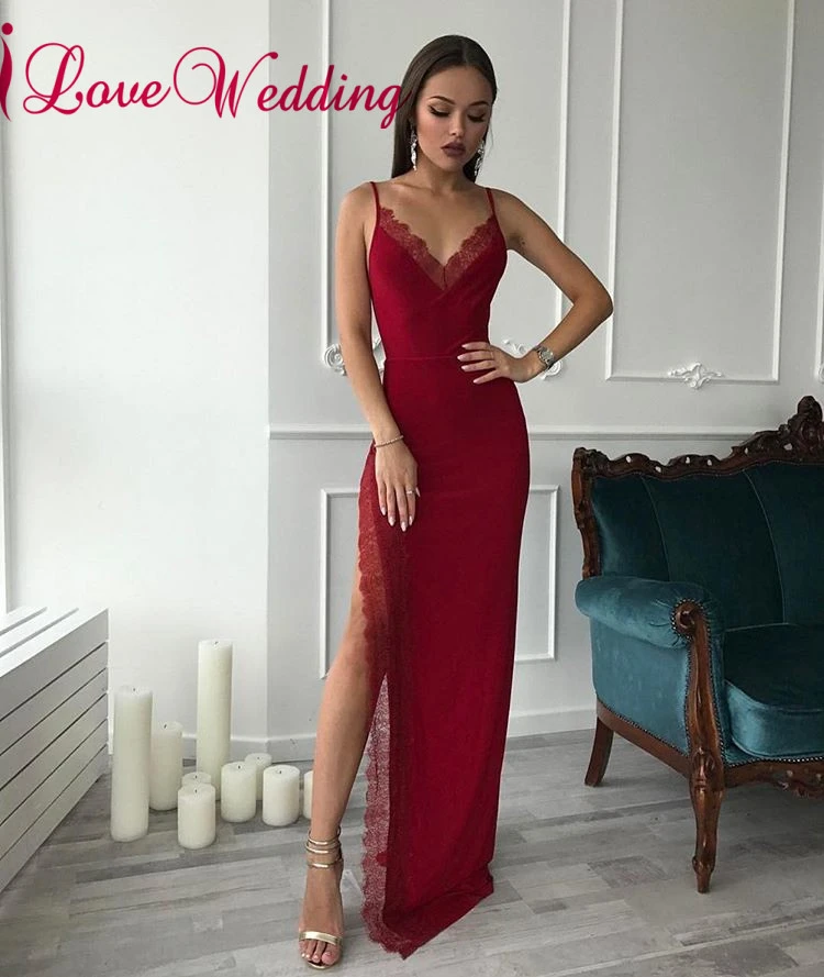 red straight prom dress
