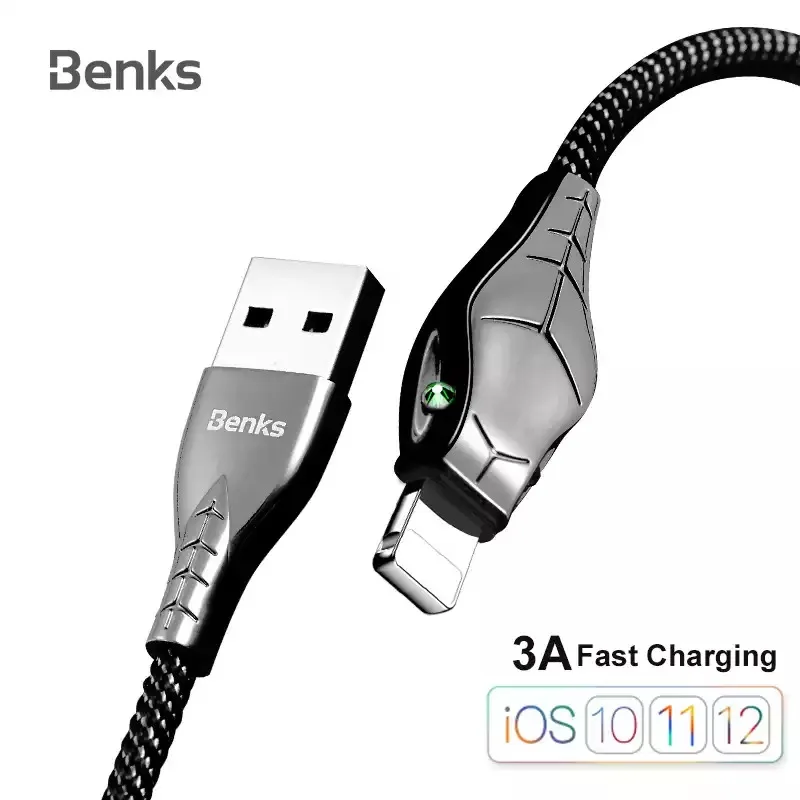 

Benks Lightning Cable 8 Pin For iPhone X XS XR 10 8 7 6s 5 Plus Se IOS 9 10 11 3A Fast Charging Cables USB Cables 1.2M For iPad