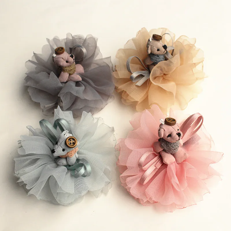 

Top Quality Resale 2pcs/lot Cartoon Shape Solid Bear Floral Hairpins With Ribbon Bowknot Button Bears Modish Girls Hair Clips