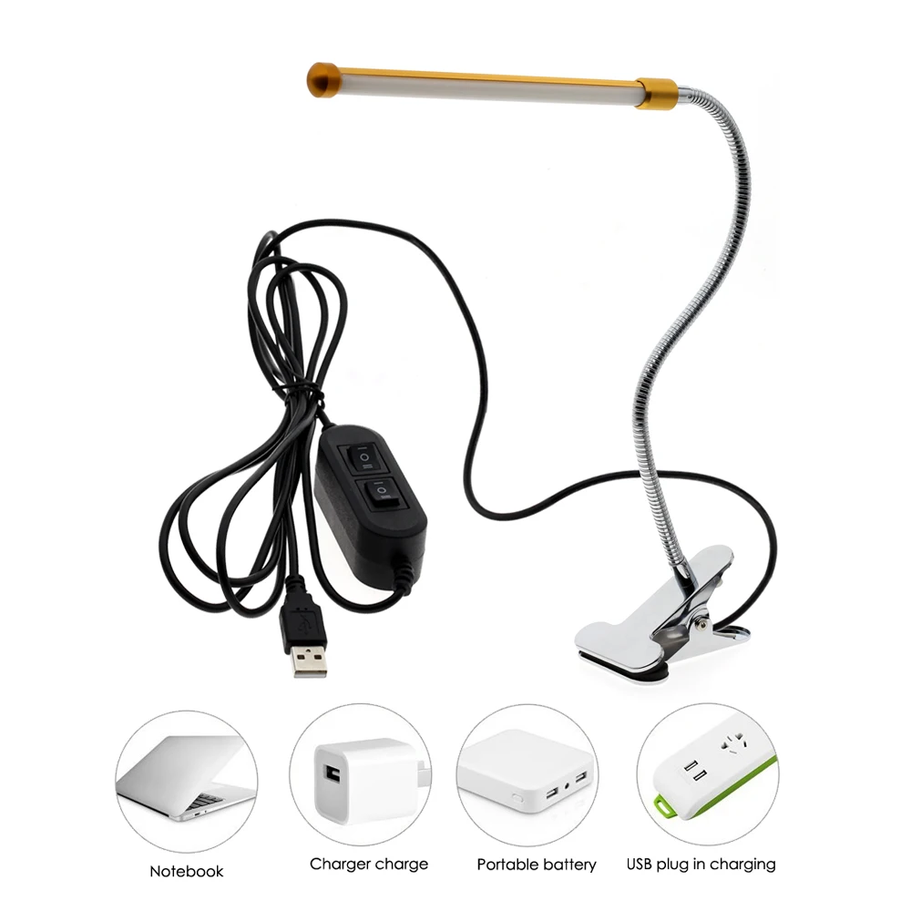  Clip Holder USB Powered LED Desk Lamp Flexible Gooseneck Reading Table Lamp Dimmable Eye Protection - 33041081771