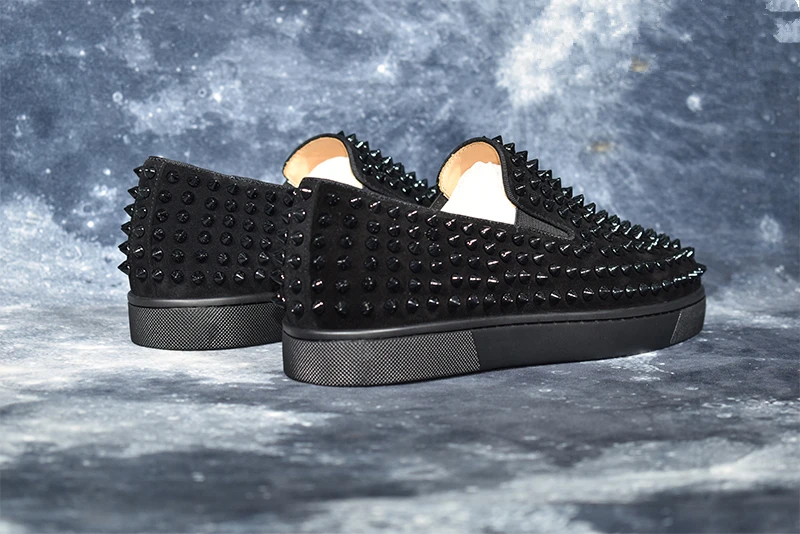 As Bout Hommes Mujer Mode Populaire Daim Slip Chaussures on Style Zapatos De Sneakers Rond Rivets Main Noir En Appartements Show BF1w85Uq