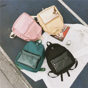 

Fashion Preppy Style Soft Waterproof Nylon Stitching Patent Leather Backpacks 2019 New Female Students School Bags Shoulder Bags