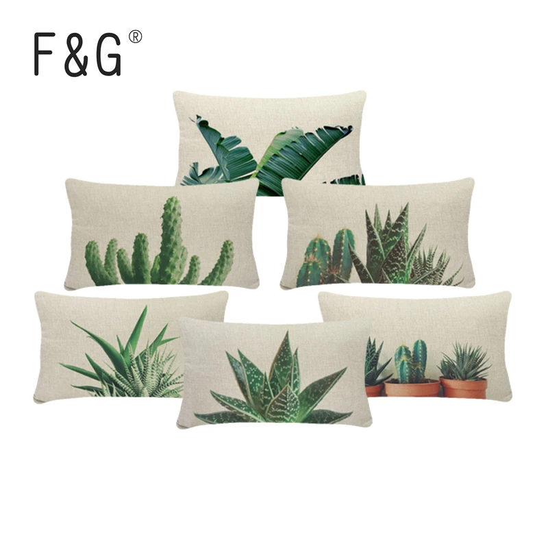 

Tropical Plants Cushion Covers Cactus Pillow Cushion Aloe Vera Floor Decor Home Pillow With Cover Bird Green 30x50cm Polyester