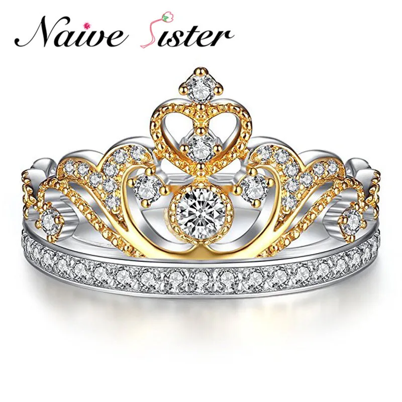 Frauen 925 Silber Überzogene Prinzessin Wedding Band Zirkon Crown Ring Schmuck^