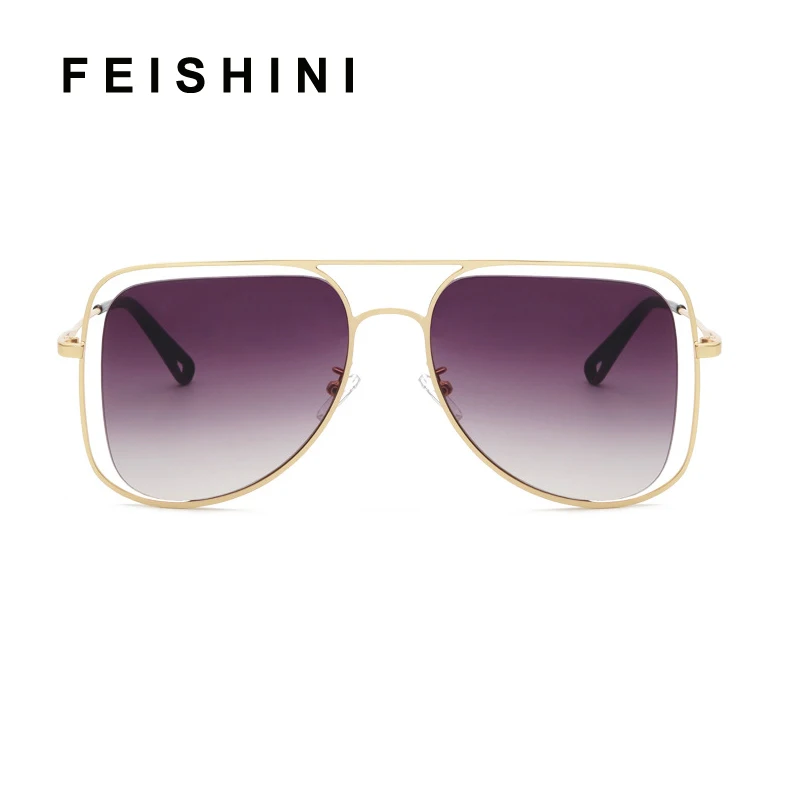 FEISHINI модный щит полые металлические солнцезащитные очки мужские Брендовое, дизайнерское зеркало розовые Солнцезащитные очки женские Би оттенки Модные очки