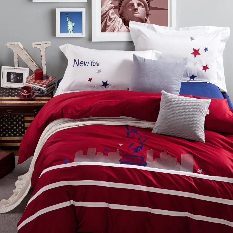 Statue of Liberty bedding set Embroidery red 100 cotton comforter