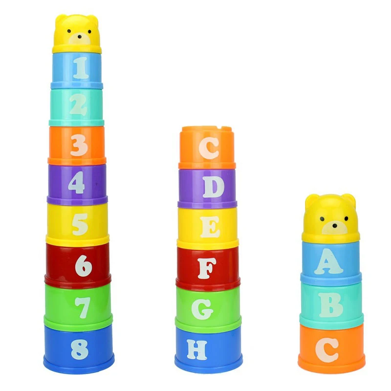 

8PCS Educational Baby Toys 6Month+ Figures Letters Foldind Stack Cup Tower Children Early Intelligence